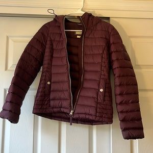 Abercrombie and Fitch down jacket, silver zipper and buttons, dark purple